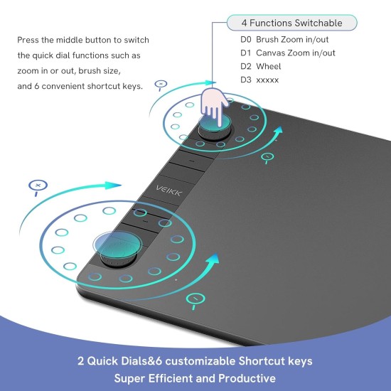 VEIKK VK1060PRO Drawing Tablet,10x6 inch/25.4 x15.24cm Graphic Pen Tablet, 2 Quick Dials,6 Express Keys, Battery-Free Stylus with Tilt Function, Compatible with Win Mac Linux Android OS (8192 Levels)