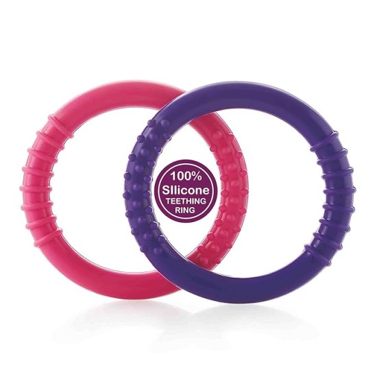 BeeBaby Loops Shape Soft Silicone Teether for 6 to 12 Months with Carry Case, BPA Free Teething Toy for Babies with Textured Surface for Soothing Gums. 100% Food Grade (Loops - Pink_Violet) Pack of 2 BeeBaby Loops Shape Soft Silicone Teether for 6 to 12 Months with Carry Case, BPA Free Teething Toy for Babies with Textured Surface for Soothing Gums. 100% Food Grade (Loops - Pink_Violet) Pack of 2
