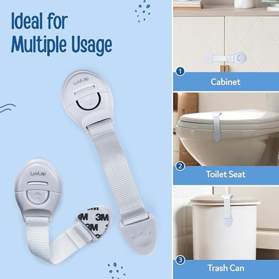 LuvLap Baby Safety Furniture Locks, Pack of 10, Adjustable and Flexible with 3M Adhesive, Safety Locks for Kids, Child Safety Locks for Drawers, Cabinets, Fridge, Cupboard (White)