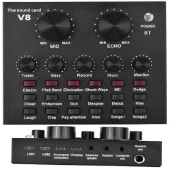 Powerpak V8 Portable Audio Mixer Interface, Bluetooth Sound Card for Live Streaming, Recording, Podcast,Voice Change/Karaoke/Gaming/Singing with Sound Effects, 3.5mm Mic Jack for Guitar
