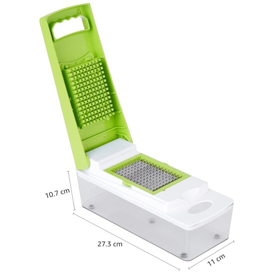 Solimo 11-in-1 Stainless Steel Multipurpose Vegetable and Fruit Chopper, Green