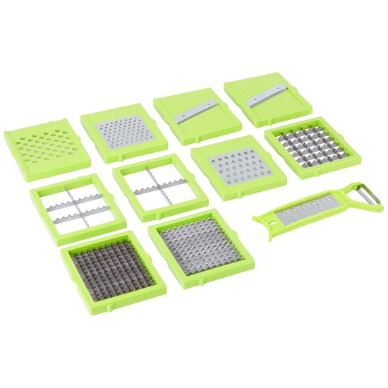 Solimo 11-in-1 Stainless Steel Multipurpose Vegetable and Fruit Chopper, Green