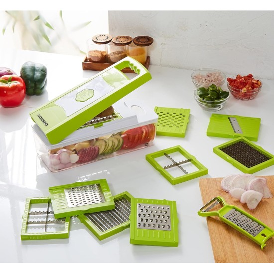 Solimo 11-in-1 Stainless Steel Multipurpose Vegetable and Fruit Chopper, Green