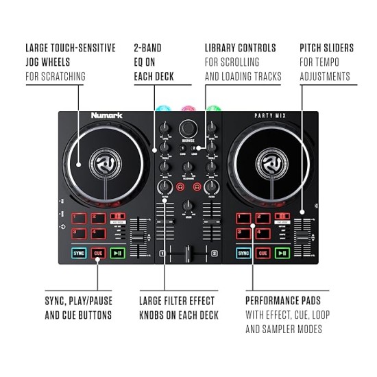Numark Party Mix II DJ Controller with Built-In Light Show, Black Numark Party Mix II DJ Controller with Built-In Light Show, Black