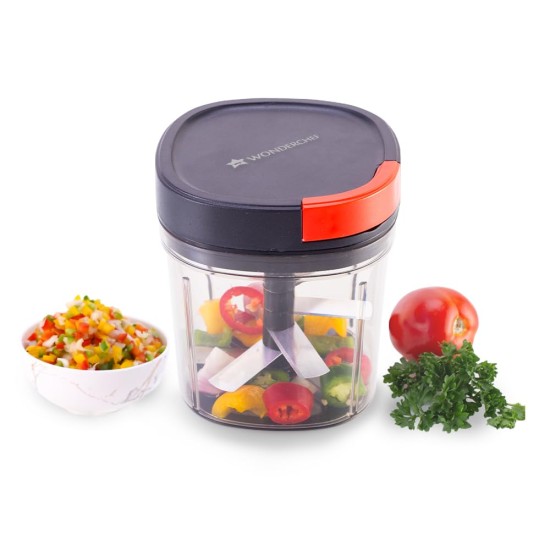 Wonderchef Glory String Vegetable Chopper with 6 Sharp SS Blade, Anti Slip Silicon Base Ring, Air Tight Lid, 900Ml Wonderchef Glory String Vegetable Chopper with 6 Sharp SS Blade, Anti Slip Silicon Base Ring, Air Tight Lid, 900Ml