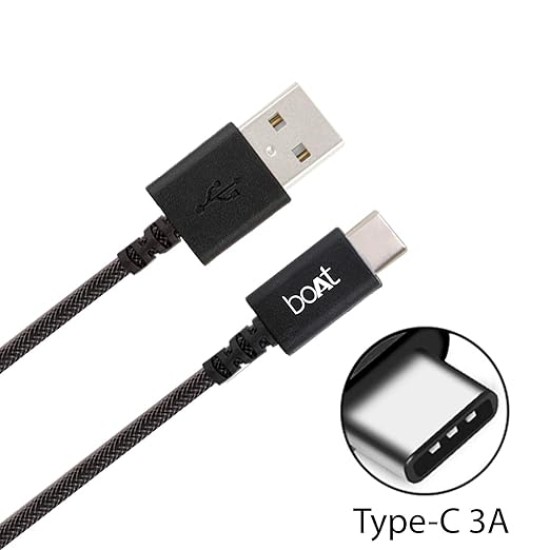 boAt Type-C A400 | Type-C to USB A 2 Mtrs USB Cable| 3A Fast Charging & 480mbps Data Transmission | Compatible for all Smartphones & Tablets (Black), 2M