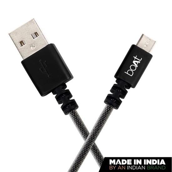 boAt Micro USB 500 Tangle-free, Sturdy Micro USB Cable with 3A Fast Charging & 480mbps Data Transmission, 10000+ Bends Lifespan & Extended 1.5m Length (Carbon Black)