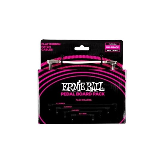 Ernieball 6387 Flat Ribbon Patch Cables Pedalboard Multi-Pack - White