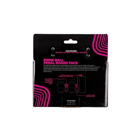Ernieball 6387 Flat Ribbon Patch Cables Pedalboard Multi-Pack - White