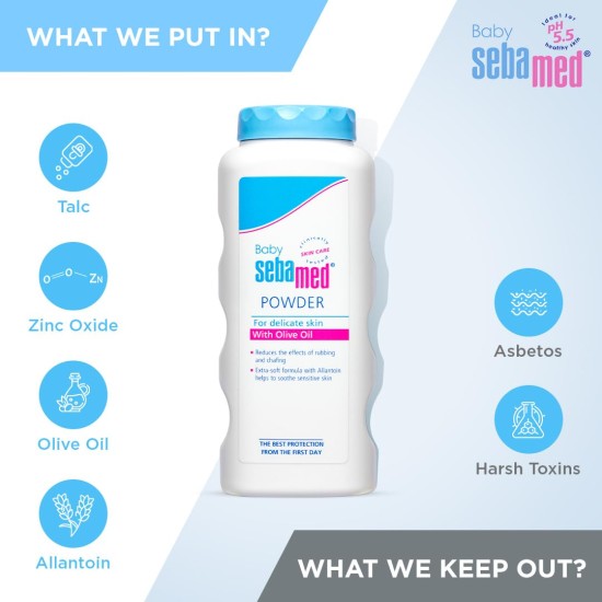 Sebamed Baby Powder| Olive Oil, Allantoin|Keeps Newborn’s Skin Fresh|absorbs Sweat|100 gm Sebamed Baby Powder| Olive Oil, Allantoin|Keeps Newborn’s Skin Fresh|absorbs Sweat|100 gm