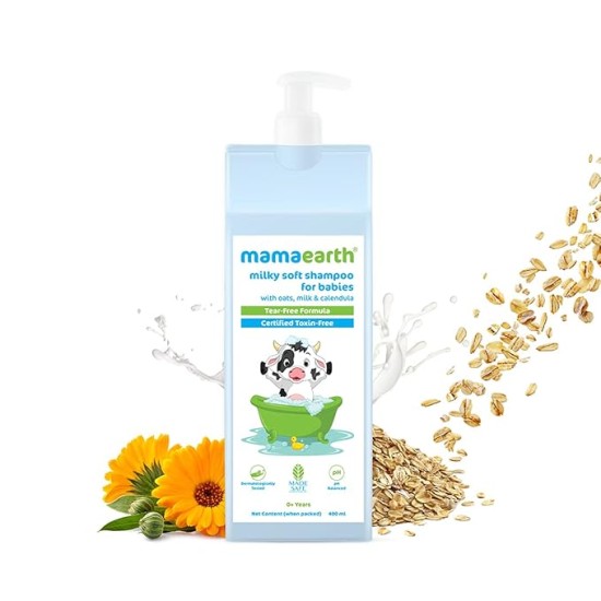 Mamaearth Milky Soft Shampoo For Babies - 400 ml | Infused with Oats, Milk and Calendula | Gently Cleanses Hair, Balances Scalp pH & Makes Hair Soft & Smooth