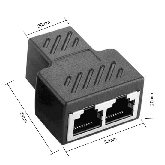BigPlayer RJ45 Splitter T Adapter 3 Female Coupler 1 Port Female to 2 Port Female socket Y adapter interface Ethernet cable 8P8C extender plug LAN network connector for CAT5, CAT5E, CAT6, CAT7 - Black (MST-1496)