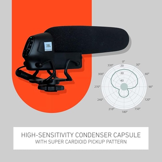 JBL Commercial Cssg20 On-Wired Camera Shotgun Condenser Microphone For Cameras & Smartphones Ideal For Youtubers, Vloggers, News Gathering, Content Creation