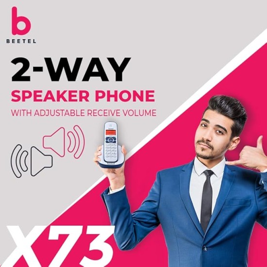 Beetel X73 Cordless 2.4Ghz Cordless Landline Phone with Caller ID Display, 2-Way Speaker Phone with Volume Controls, Auto Answer, Alarm Function, Stylish Design (Blue/White)(X73)