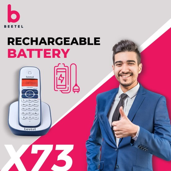 Beetel X73 Cordless 2.4Ghz Cordless Landline Phone with Caller ID Display, 2-Way Speaker Phone with Volume Controls, Auto Answer, Alarm Function, Stylish Design (Blue/White)(X73)