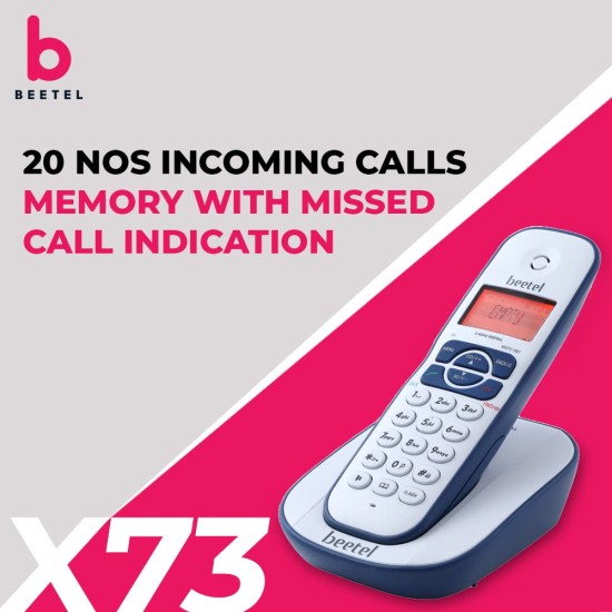 Beetel X73 Cordless 2.4Ghz Cordless Landline Phone with Caller ID Display, 2-Way Speaker Phone with Volume Controls, Auto Answer, Alarm Function, Stylish Design (Blue/White)(X73)