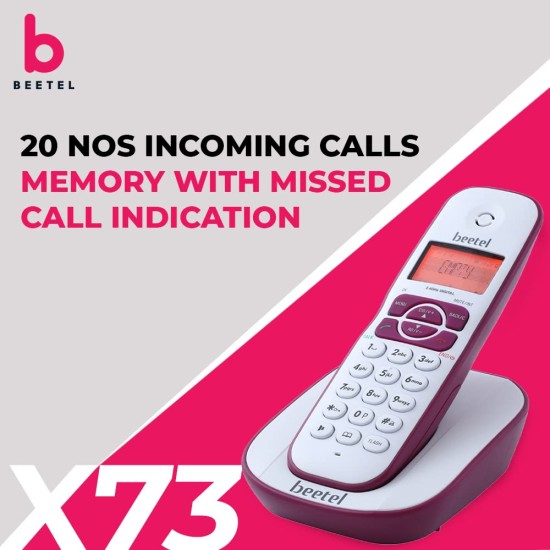 Beetel X73 Cordless 2.4Ghz Cordless Landline Phone with Caller ID Display, 2-Way Speaker Phone with Volume Controls, Auto Answer, Alarm Function, Stylish Design (Red/White)(X73N) Beetel X73 Cordless 2.4Ghz Cordless Landline Phone with Caller ID Display, 2-Way Speaker Phone with Volume Controls, Auto Answer, Alarm Function, Stylish Design (Red/White)(X73N)