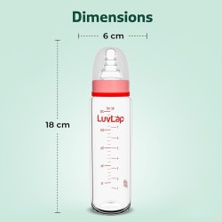 LuvLap Essential Slim Neck Glass Feeding Bottle, 250ml, 3m+ / Infants/Toddler Upto 3 Years, Madeof Borosilicate Glass, BPA Free, Ergonomic Shape is Easy to Hold, with Anti Colic Nipple, Pack of 2
