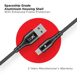 boAt Micro USB 600 Smart Auto Disconnecting Cable with LED Indicator, Stress Resistant, 3A Fast Charging & 480mbps Data Transmission, 10000+ Bends Lifespan & Extended 1.5m Length(Mercurial Black)