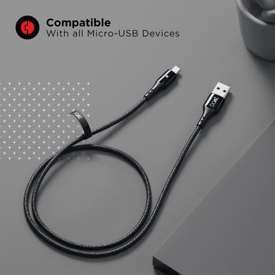 boAt Micro USB 600 Smart Auto Disconnecting Cable with LED Indicator, Stress Resistant, 3A Fast Charging & 480mbps Data Transmission, 10000+ Bends Lifespan & Extended 1.5m Length(Mercurial Black) boAt Micro USB 600 Smart Auto Disconnecting Cable with LED Indicator, Stress Resistant, 3A Fast Charging & 480mbps Data Transmission, 10000+ Bends Lifespan & Extended 1.5m Length(Mercurial Black)