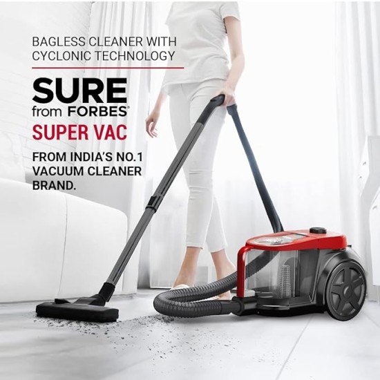Eureka Forbes SuperVac 1600 Watts Powerful Suction,bagless Vacuum Cleaner with cyclonic Technology,7 Accessories,1 Year Warranty,Compact,Lightweight & Easy to use (Red) 1 Liter HEPA Filter 1 Piece