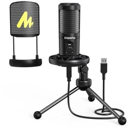 MAONO AU-PM461TS Condenser USB Mic for PC, YouTube Recording, Gaming, Podcasting. All-in-one Microphone Kit with Mic Gain, Metal Pop Filter, and Shock Mount, Black