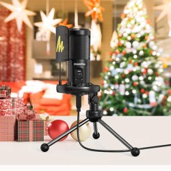 MAONO AU-PM461TS Condenser USB Mic for PC, YouTube Recording, Gaming, Podcasting. All-in-one Microphone Kit with Mic Gain, Metal Pop Filter, and Shock Mount, Black