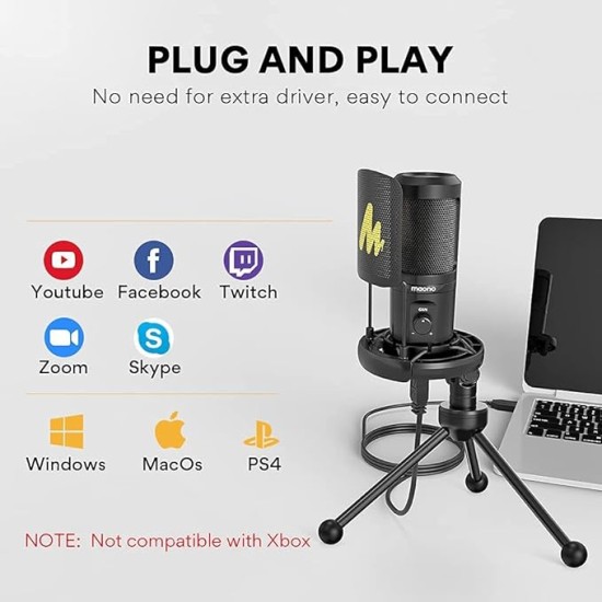 MAONO AU-PM461TS Condenser USB Mic for PC, YouTube Recording, Gaming, Podcasting. All-in-one Microphone Kit with Mic Gain, Metal Pop Filter, and Shock Mount, Black MAONO AU-PM461TS Condenser USB Mic for PC, YouTube Recording, Gaming, Podcasting. All-in-one Microphone Kit with Mic Gain, Metal Pop Filter, and Shock Mount, Black