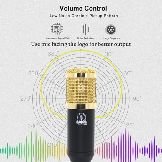 ZHIZUKA BM800 Condenser Microphone Set V8 Sound Card Mixer Amplifier Voice Changer Audio Interface | Singing Smule Live Streaming Podcast Broadcasting (3.5mm Mic + Sound Card, Gold)