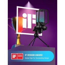 Fifine A6V USB Gaming Condenser Microphone with RGB, Quick Mute, Pop Filter, Shock Mount & Gain Control – Ideal for PC, PS5, Streaming, Discord, Twitch, Podcasts & Videos (Black)