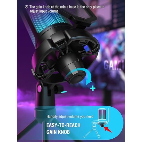 Fifine A6V USB Gaming Condenser Microphone with RGB, Quick Mute, Pop Filter, Shock Mount & Gain Control – Ideal for PC, PS5, Streaming, Discord, Twitch, Podcasts & Videos (Black)