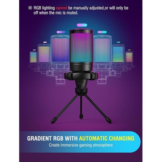 Fifine A6V USB Gaming Condenser Microphone with RGB, Quick Mute, Pop Filter, Shock Mount & Gain Control – Ideal for PC, PS5, Streaming, Discord, Twitch, Podcasts & Videos (Black)