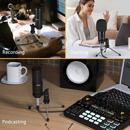MAONO Au-Pm360Tr Trs Condenser USB Mic For Pc And Youtube Recording, Podcast Microphone For Gaming, Studio, Vlogging, Black