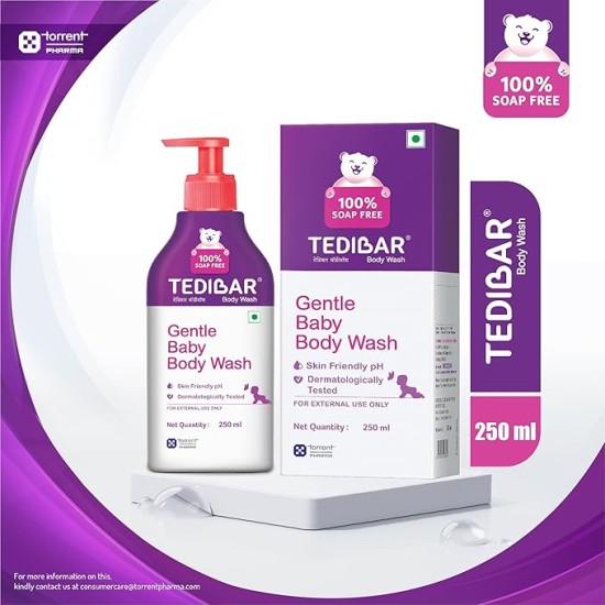 Tedibar - Body wash for Babies| 100% soap & Alkali free | Skin-friendly pH 5.5| Recommended by pediatricians | Prevents Dryness & Rashes | Suitable for Newborn Baby| 250ml