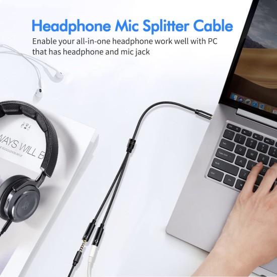 Kinsound Headphone Splitter, 3.5mm TRRS Stereo Adapter Dual Headphone Auxiliary Splitter Support Mic & Audio Compatible with Smartphone, Tablet, Laptop