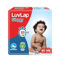 LuvLap Pant Style Baby Diapers, Newborn/X-Small (NB/XS), 60 Count, For babies of Upto 5Kg with Aloe Vera Lotion for rash protection, with upto 12hr protection, Diapers