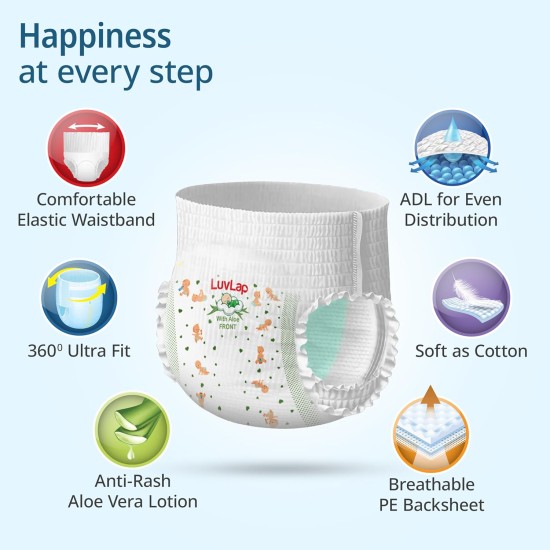 LuvLap Pant Style Baby Diapers, Small (S), 78 Count, For babies of Upto 4-8Kg with Aloe Vera Lotion for rash protection, with upto 12hr protection, Diapers