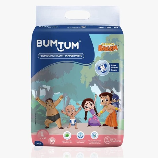 Bumtum Chota Bheem Baby Diaper Pants with Leakage Protection-9 to14 Kg(Large,56 Count)
