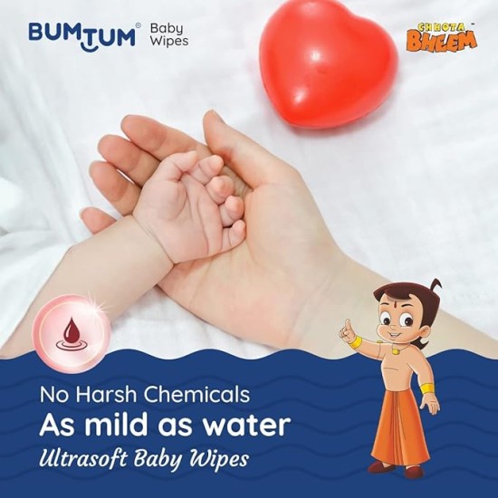 Bumtum Baby Chota Bheem Gentle Soft Moisturizing Wet Wipes With Lid | 20 X 14Cm, Aloe Vera & Chamomile Extracts | Paraben & Sulfate Free (Pack of 3, 72 Pcs. Per Pack)