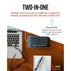 Poly Sync 10 USB Speakerphone - Two-in-One Portable Speaker for Audio/Video Conference Calls & Music - USB Powered - Works with Teams (Certified), Zoom & More - Dual-Mic, Full-Duplex Audio Poly Sync 10 USB Speakerphone - Two-in-One Portable Speaker for Audio/Video Conference Calls & Music - USB Powered - Works with Teams (Certified), Zoom & More - Dual-Mic, Full-Duplex Audio