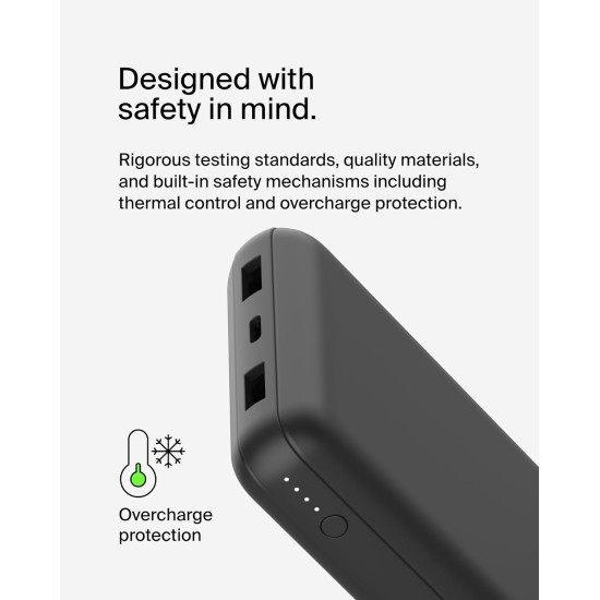 Belkin 20000 mAh Power Bank | Super Fast Charging | USB Type-C Input PD Port | 15W Charging for iPhone Series (16, 16 Pro Max), Samsung Galaxy, Google Pixel & More | 2 Years Warranty | Black