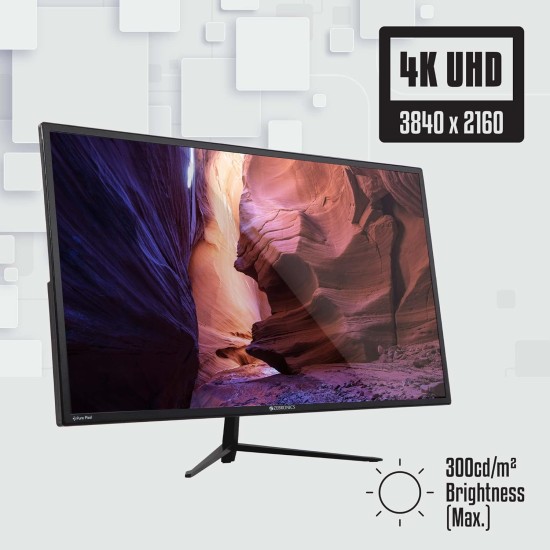 Zebronics Zeb-A28Uhd 4K UHD 3840 X 2160 Pixels, 28 Inch (71.7 Cm) Monitor with 2X Dp Input, Dual Hdmi, 300Cd/M Sq, 1.07B Color, Built-in Speaker, Earphone Jack, 16:9 Ratio and Wall Mountable (Black)