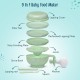 LuvLap 9 in 1 Baby Food Masher Mill, Food Grinder Cum Processor, with Multifunction Textured Mashing & Filtering Plates, with Serving Bowl (Light Green)