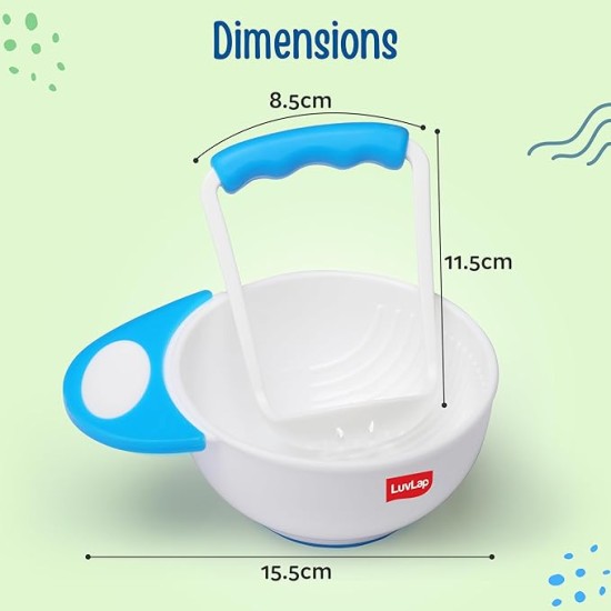 LuvLap Baby Food Grinding Cum Feeding Bowl, Portable Baby Food Masher & Serving Bowl for Baby weaning Food Preparation (Pack of 1 Set,White & Blue)
