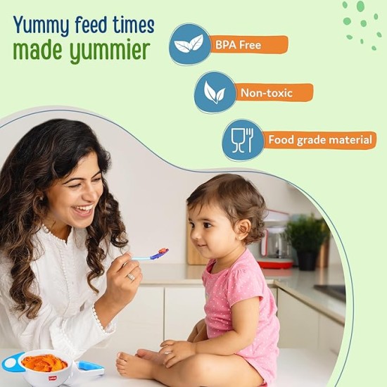 LuvLap Baby Food Grinding Cum Feeding Bowl, Portable Baby Food Masher & Serving Bowl for Baby weaning Food Preparation (Pack of 1 Set,White & Blue)