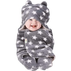 OYO BABY Blankets New Born Babies | Pack of 1, Super Soft Baby Wrapper Baby Sleeping Bag for Boys,Girls, Babies (76cm x 70cm, 0-6 Months, Fleece, skin friendly, Star Grey)