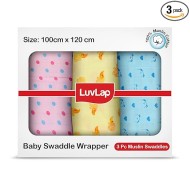 LuvLap 100% Cotton Muslin Baby Swaddle Set, Baby Towel, Size-120cm x 100cm (47"x39"), Dots Hearts Print, 0-18 Month+, Printed Mulmal Muslin Swaddle Wrap for New Born, Pack of 3