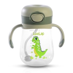 LuvLap Baby Bite Resistant Soft Silicone Straw Sipper Cup with Handle, with Weighted Straw, Sippy Cup with Anti Spill Lock, BPA Free, 6m+, 300 ml, Green