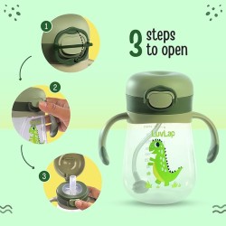 LuvLap Baby Bite Resistant Soft Silicone Straw Sipper Cup with Handle, with Weighted Straw, Sippy Cup with Anti Spill Lock, BPA Free, 6m+, 300 ml, Green
