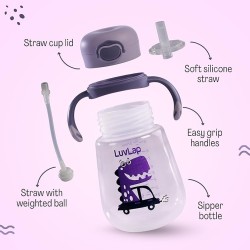 LuvLap Baby Bite Resistant Soft Silicone Straw Sipper Cup with Handle, with Weighted Straw, Sippy Cup with Anti Spill Lock, BPA Free, 6m+, 300 ml, Purple